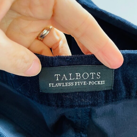 Talbots Pant Trouser Navy Blue Corduroy Ankle Frayed Hem Slim 5 Pocket Flawless - Picture 6 of 9